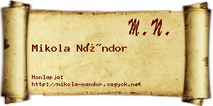 Mikola Nándor névjegykártya